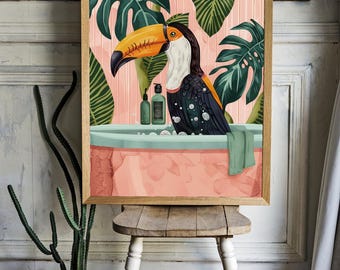 Toucan in a bubbly bath Poster