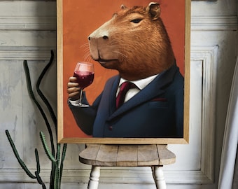 Capybara with a glass of wine Poster