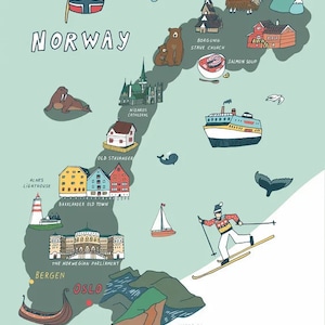 Mapa de Noruega / Póster / Arte mural / Decoración del hogar /
