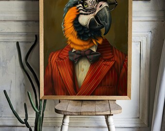 A parrot in a suit and glasses Poster