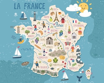 Carte de France | affiche | Art mural | Décoration d'intérieur |