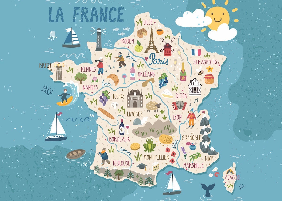 Kid Country Map France Block Poster Block Giant Wall Art Poster