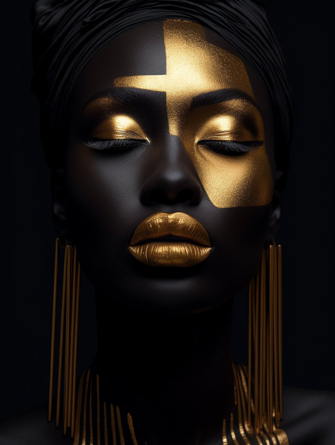 Black Woman Gold Face Poster Wall Art Home Decor - Etsy