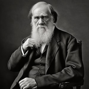 May include: A black and white portrait of a man with a long white beard and hair, wearing a dark suit and vest. He is seated and looking directly at the viewer with a serious expression. The image is a studio portrait.