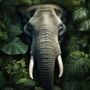 Elephant in green leaves | Poster | Wall Art | Home Decor |