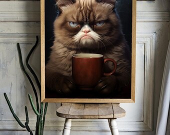Cat drinks coffee Poster