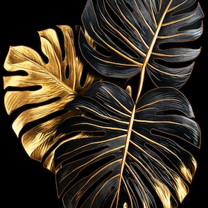 Black and Gold leaves monstera | Poster | Wall Art | Home Decor |