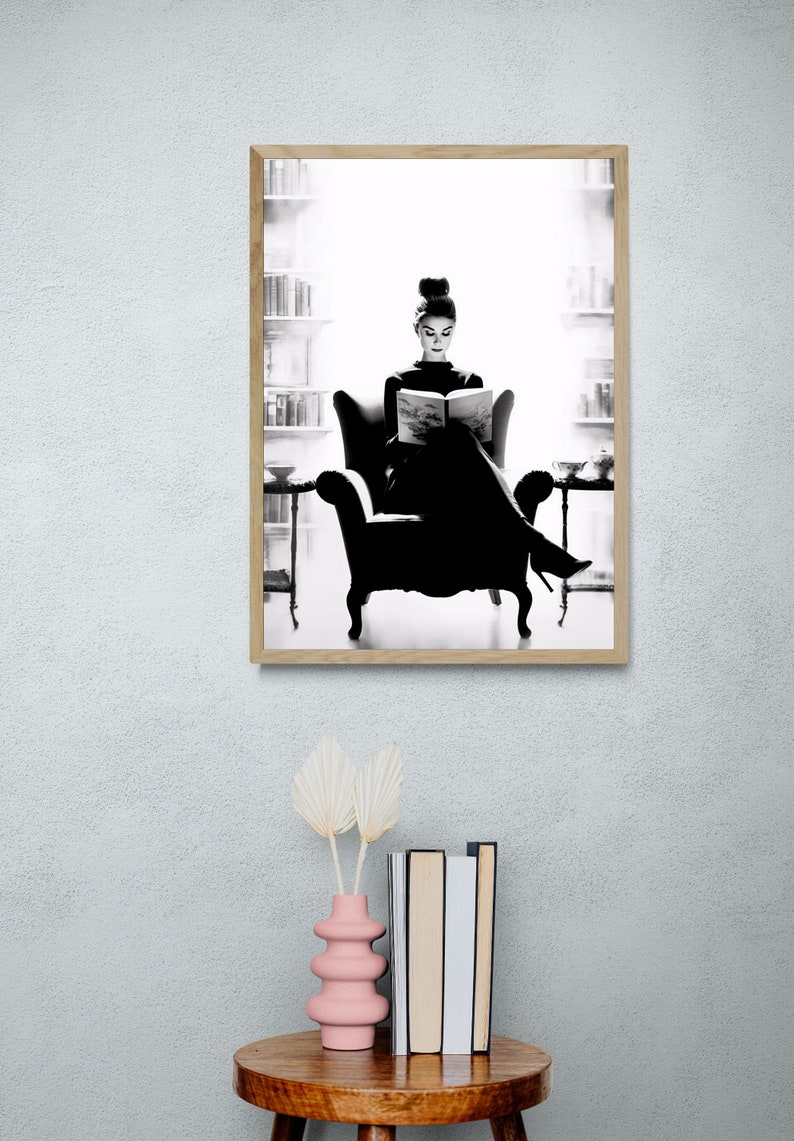 Retro Audrey Hepburn With a Book | Poster | Wall Art | Home Decor ...