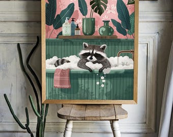 A raccoon in a bubbly bath Poster