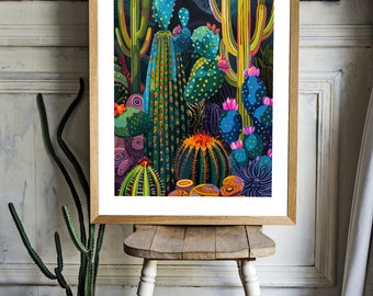 Amazing Cacti in the Night Poster