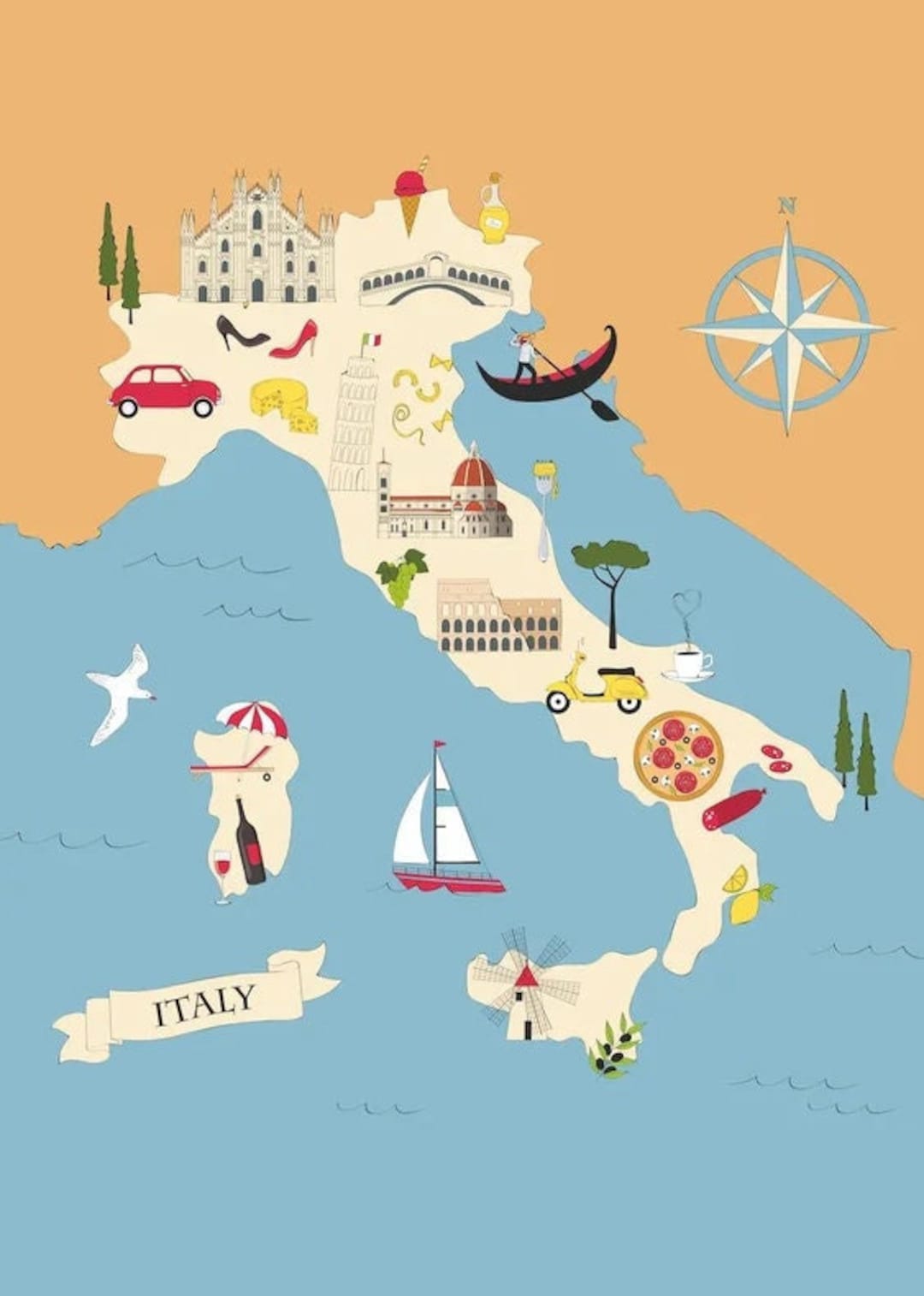 Map of Italy Poster Wall Art Home Decor Etsy