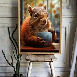 Poster Eichhörnchen trinkt Kaffee