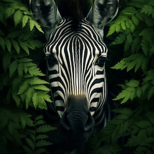 Zebra in green leaves | Poster | Wall Art | Home Decor |