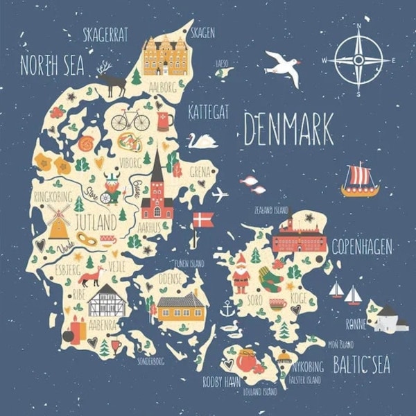 Map of Denmark | Poster | Wall Art | Home Decor |