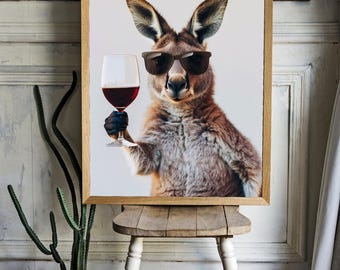 Kangaroo with a glass of wine Poster