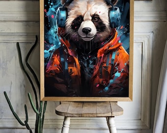 Panda with headphones Poster