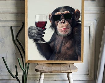 Monkey with a glass of wine Poster