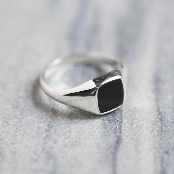 Chevalière Argent 925, Chevalière Homme Argent et Onyx, Bague Homme Onyx Noire, Bague Homme Chevalière, Bague Pierre Noire