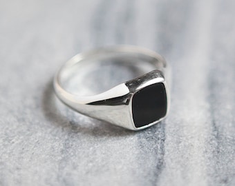 925 Silver Signet Ring, Men's Silver and Onyx Signet Ring, Black Onyx Men's Ring, Men's Signet Ring, Black Stone Ring