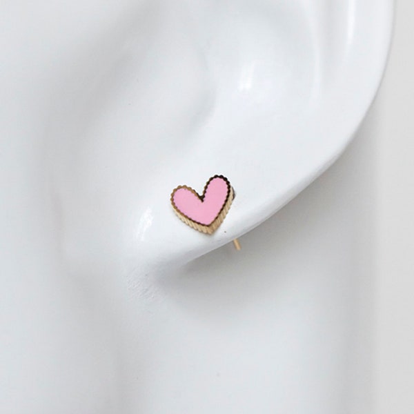Boucles d'oreilles Coeur en Acier Inoxydable, Puces d'oreilles en forme de coeur, Coeur Coloré en Émail