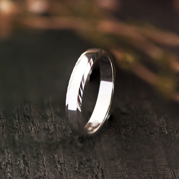 Bague en Argent pour Homme ou Femme, Alliance en Argent 925, Alliance Striée, Anneau Épais pour Homme