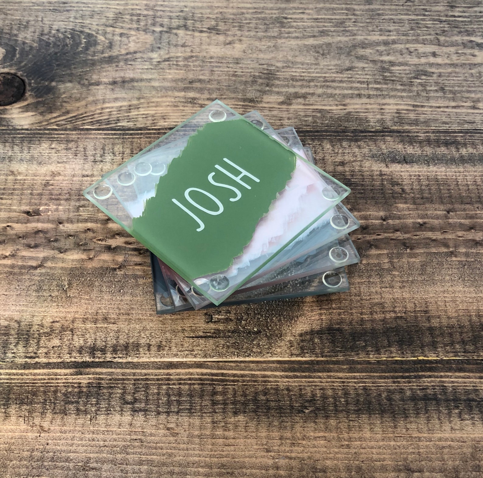 Personalized Name Clear Glass Coaster Painted Set of 4 Etsy