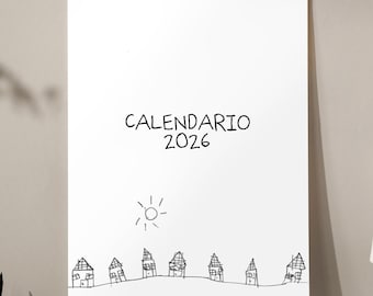 Illustrated wall calendar 2026, Hanging calendar, Decorative calendar, House drawing calendar, Customizable calendar