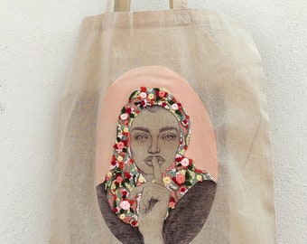 Embroidered tote bag, Christmas gift, colorful tote bag, canvas shopping bag, canvas book bag, women's cotton bag, unisex tote bag, men's bag