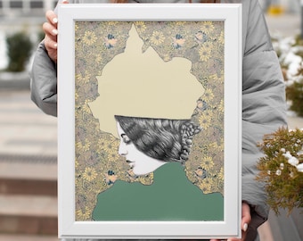 Portrait of Cleo de Mérode, Illustration of Cleo, antique portrait, wall decoration, decorative painting, personalized portrait, decorative print