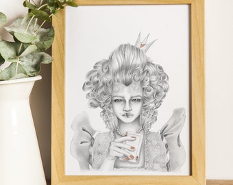 Alice in Wonderland fan art, Queen of Hearts, fan art prints, fairy tale print, Disney fan art illustration, Lewis Carroll