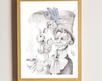 Alice in Wonderland fan art, Mad Hatter fan art, fairy tale print, Disney fan art illustration, Lewis Carroll