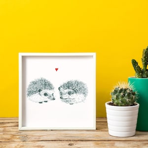 Illustratie van egels, decoratieve egelafdrukken, wanddecoratie, cadeau voor vrouwen, Valentijnsdag cadeaubon, cadeau voor mannen