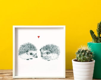 Hedgehog illustration, hedgehog decorative print, wall decoration, gift for women, Valentine's Day gift card, gift for men