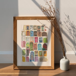Aquareldeuren, illustratie van deuren, aquarellandschap, wanddecoratie, kleurtekening, decoratieve prints, print voor schilderijen