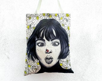 Printed fabric tote bag, Christmas tote bag, colorful tote bag, fabric shopping bag, canvas book bag, unisex tote bag, colorful tote bag