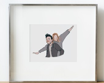 Comic style portrait, funny custom caricature, custom simple illustration, digital comic art, custom couple portrait