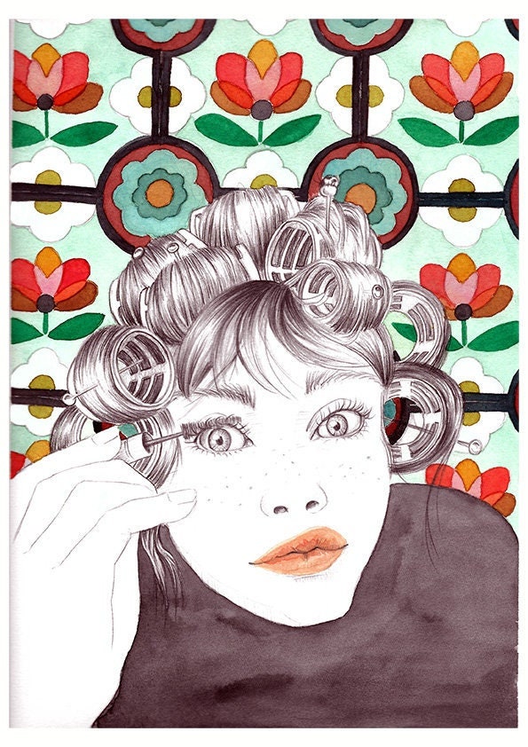 Watercolor makeup, original watercolor, pencil drawing, wall decoration, watercolor print, decorative sheet, sheet for paintings