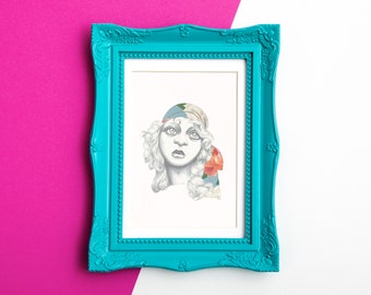 Portrait of Myrna Darby, decorative print, classic cinema, pencil drawing of an old film actress, wall decoration, Ziegfeld Girls actress