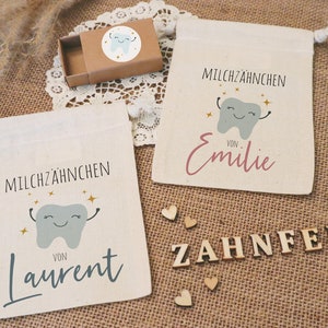 Aufbewahrung für Milchzähne | Beutel mit Namen | Geschenk Zahnfee | Milchzahn Schachtel