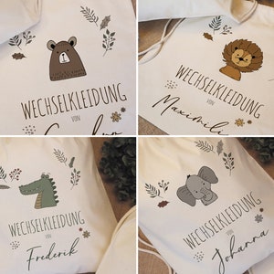 Personalisierte Baumwolltasche für Wechselkleidung |  Kitabeutel, Kindergartenrucksack, Hort | Kindergartentasche mit Namen zum Zuziehen