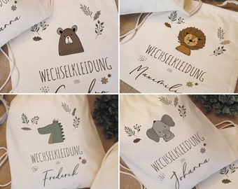 Personalisierte Baumwolltasche für Wechselkleidung |  Kitabeutel, Kindergartenrucksack, Hort | Kindergartentasche mit Namen zum Zuziehen