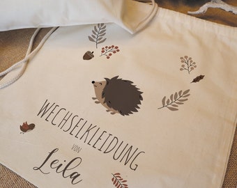 Cotton bag for a change of clothes with name | Daycare bag, kindergarten backpack, after-school care | Kindergarten bag with drawstring | Backpack with name