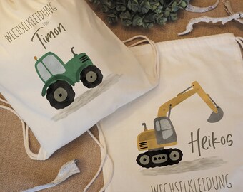 Personalized cotton bag for spare clothes | Backpack with name | Daycare bag, kindergarten backpack, after-school care | Drawstring bag |