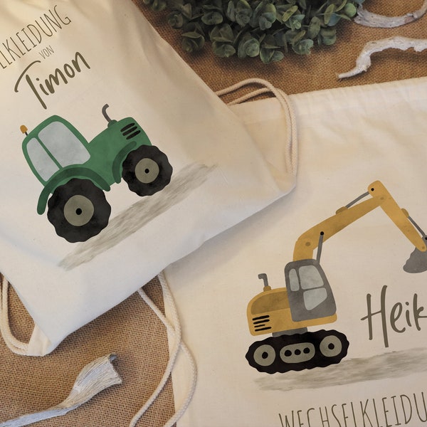 Personalisierte Baumwolltasche für Wechselkleidung | Rucksack mit Namen | Kitabeutel, Kindergartenrucksack, Hort | Beutel zum Zuziehen