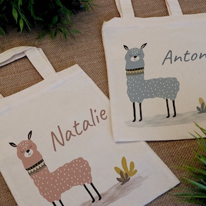 Beutel mit Namen | Baumwolltasche mit Tragegriffen | Alpaka rosa blau | Personalisierter Beutel | Geschenk für Zwillinge  Geschwisterkinder