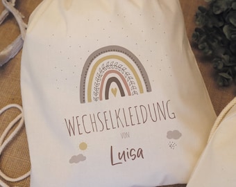 Personalized bag for changing clothes rainbow | Daycare bag, kindergarten backpack, after-school care | Kindergarten bag with name to drawstring
