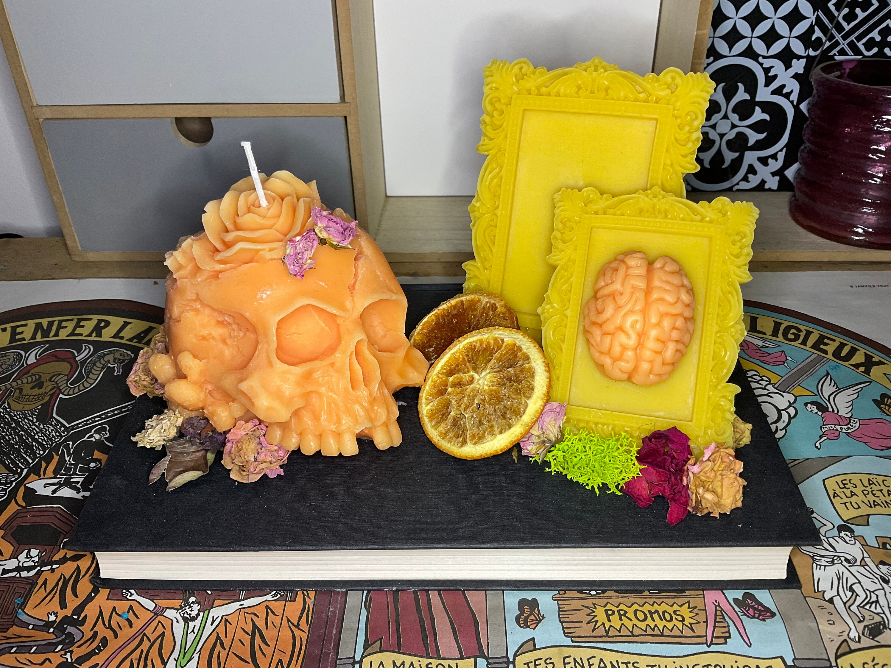 Bougie Tête de Mort Livre Vintage