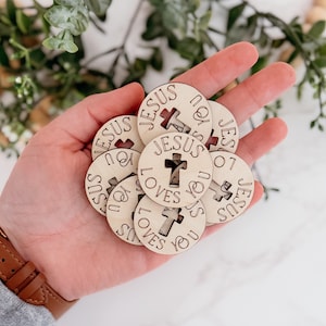 Jesus Loves You Token | Pocket Prayer |Religious Pocket Hug | Gift of Encouragement | Gift of Comfort| Religious Gift for Friend |Wood Coins