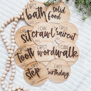 Milestones Disc Set|Wooden Milestones|Birth Announcement|Baby Photo Prop|New Mom Gift|Baby Shower Gift|Babies “Firsts” Photo Discs