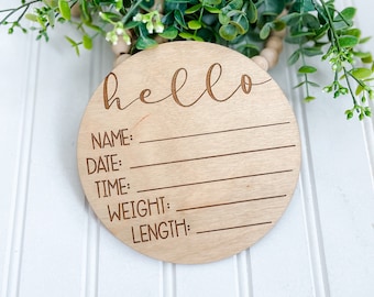 Hello World Baby Announcement Disc | Wooden Birth Disc | Baby Announcement | New Baby Sign | Baby Photo Prop | Hello World|Baby Shower Gift